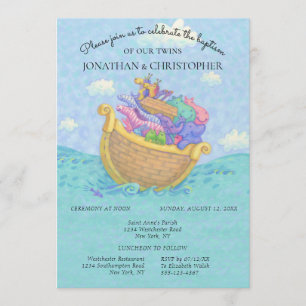 Invitación Baptismo Los gemelos árabes de Noé son animales az