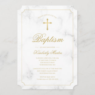 Invitación Baptismo Marble blanco cruzado de oro