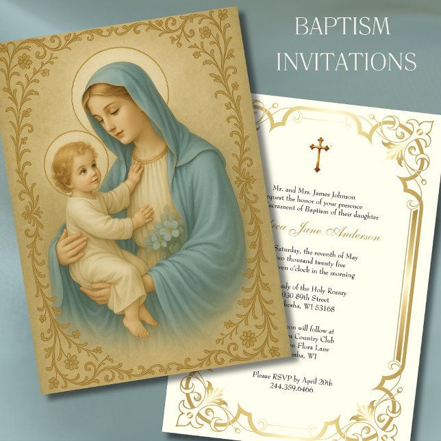 Invitación Baptismo María Jesús Azul y Oro (Subido por el creador)