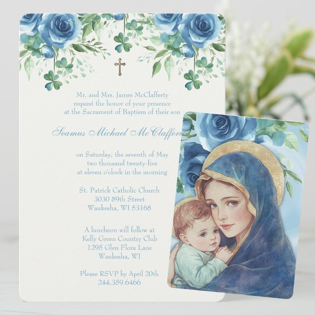 Invitación Baptismo María Jesús Azules Chambres Florales (Subido por el creador)