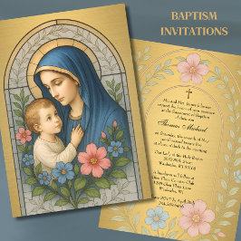 Invitación Baptismo María Jesús Oro Vidrio Manchado