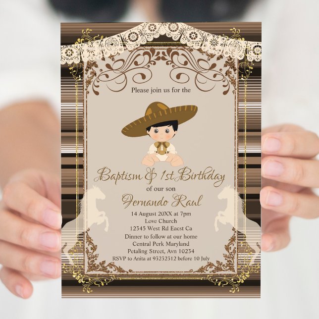 Invitación Baptismo marrón de Fiesta y primer niño de cumplea (Subido por el creador)