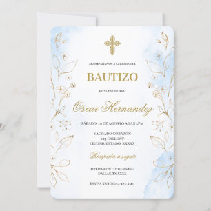 Invitación Baptismo minimalista azul turbio Español