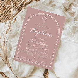 Invitación Baptismo minimalista simple y rosa