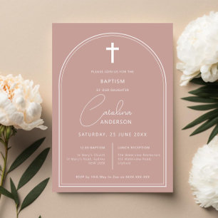 Invitación Baptismo minimalista simple y rosa