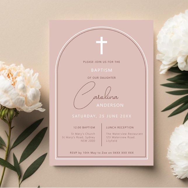Invitación Baptismo minimalista simple y rosa (Subido por el creador)