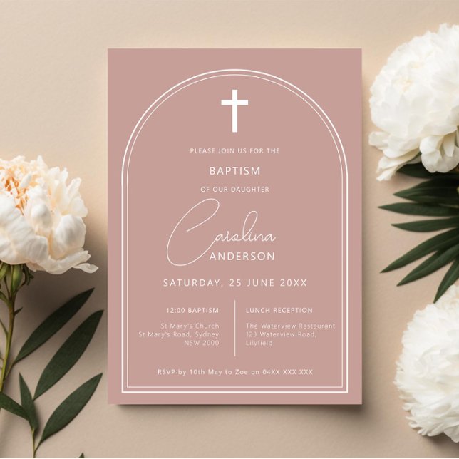 Invitación Baptismo minimalista simple y rosa (Subido por el creador)