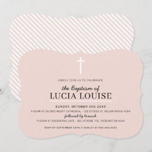 Invitación BAPTISMO MODERNO chica simple cruz rosa pálido mín