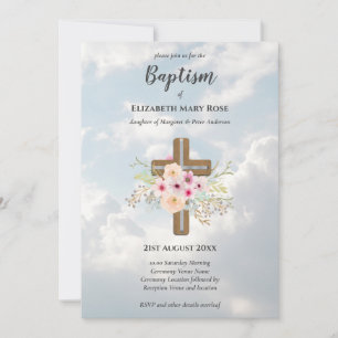 Invitación BAPTISMO moderno Christening Bautizo INVITE FLORAL