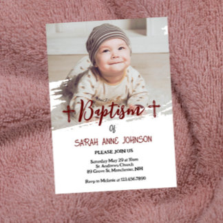 Invitación Baptismo moderno con foto mínima para bebé