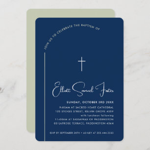 Invitación BAPTISMO moderno cruzado editable sage de la marin