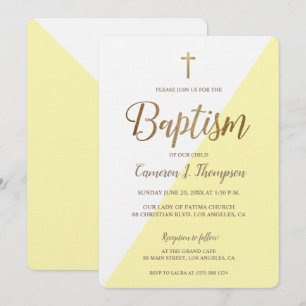 Invitación Baptismo moderno de oro blanco amarillo