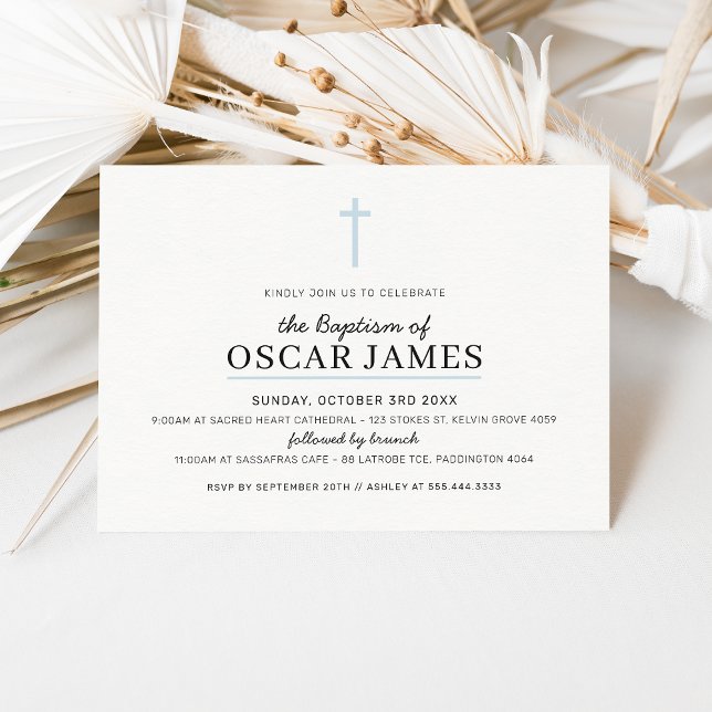 Invitación BAPTISMO MODERNO minimo cruz simple niño azul páli (Subido por el creador)