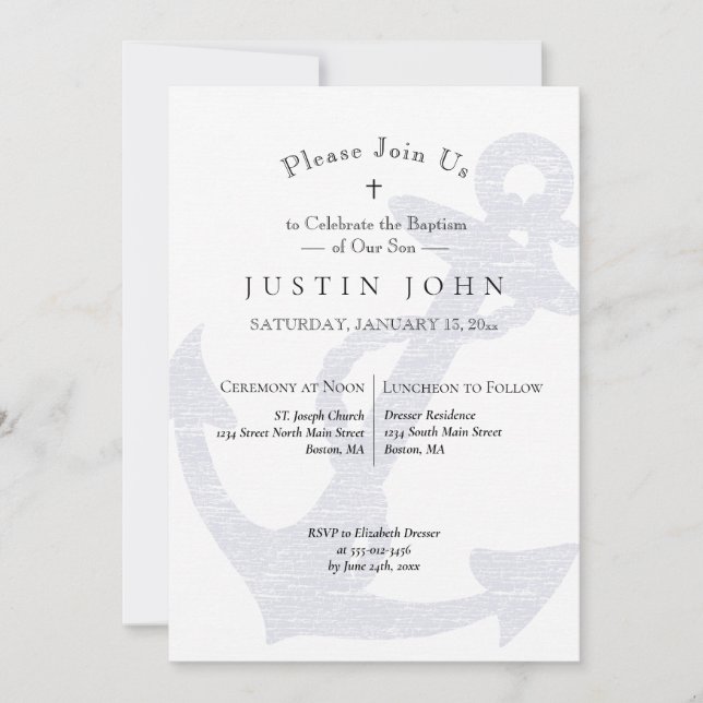 Invitación Baptismo Nautical Anchor Blue Boy (Anverso)