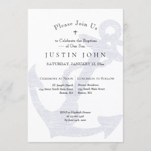 Invitación Baptismo Nautical Anchor Blue Boy