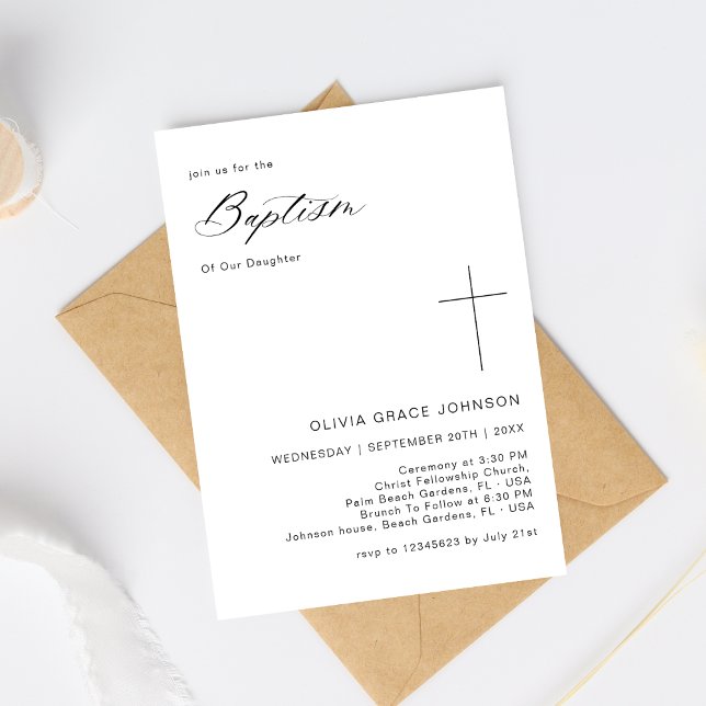 Invitación Baptismo neutro de género blanco y negro limpio si (Subido por el creador)