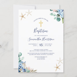 Invitación Baptismo neutro de género floral acuático