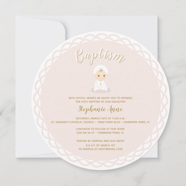 Invitación Baptismo Niña Bebé con Bonnet (Anverso)