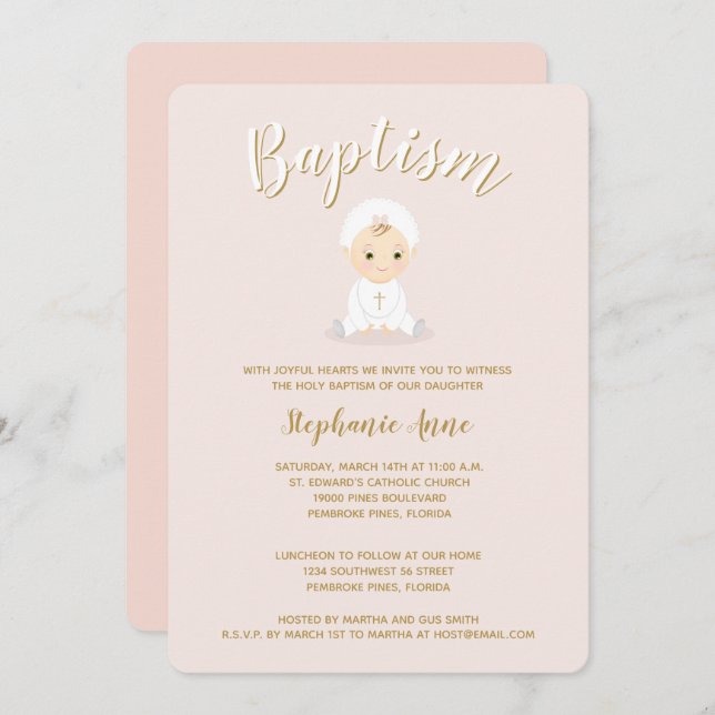 Invitación Baptismo niña con bonnet (Anverso / Reverso)