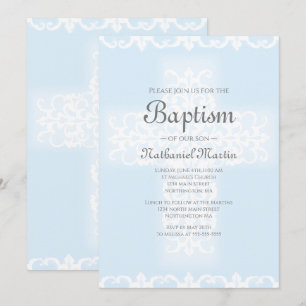 Invitación Baptismo niño cristiano cruzado azul Damasco