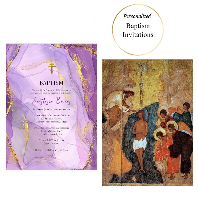 Invitación Baptismo ortodoxo púrpura de oro lilac (Subido por el creador)