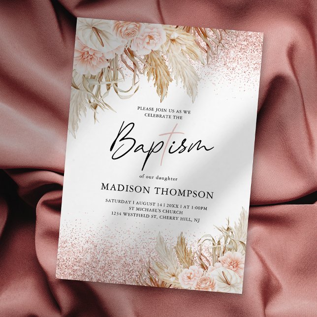 Invitación Baptismo Pampas Grass Pink Christening (Subido por el creador)