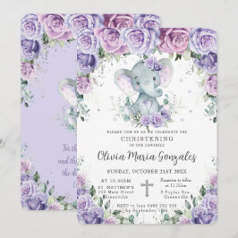 Invitación Baptismo para la cristiandad de elefante floral mo