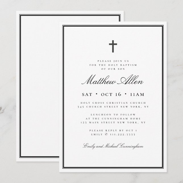Invitación Baptismo Para Su Clásica Cruz Elegante (Anverso / Reverso)