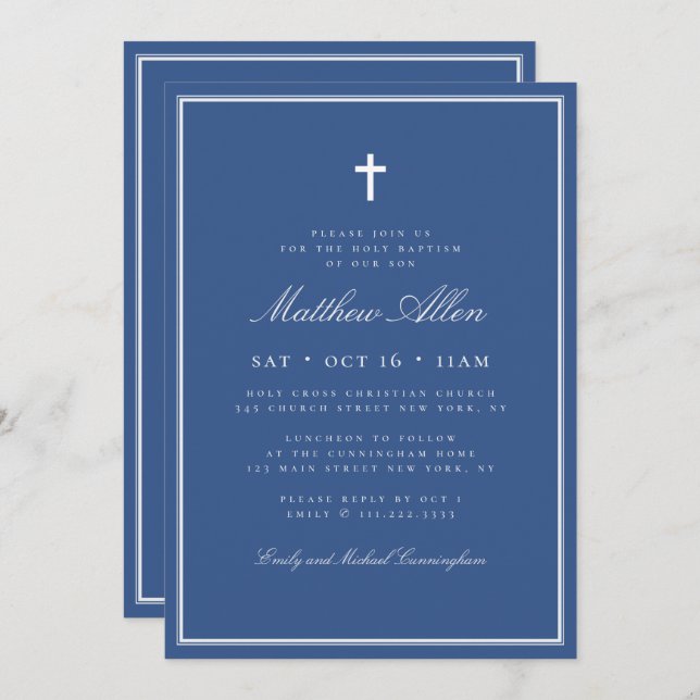 Invitación Baptismo Para Su Clásica Cruz Elegante (Anverso / Reverso)