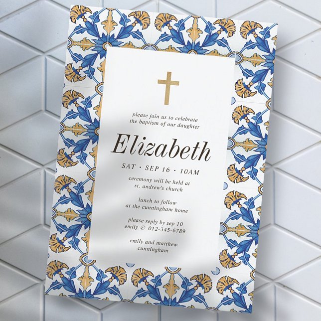 Invitación Baptismo Para Sus Vintage Baldosas Mediterráneas (Subido por el creador)