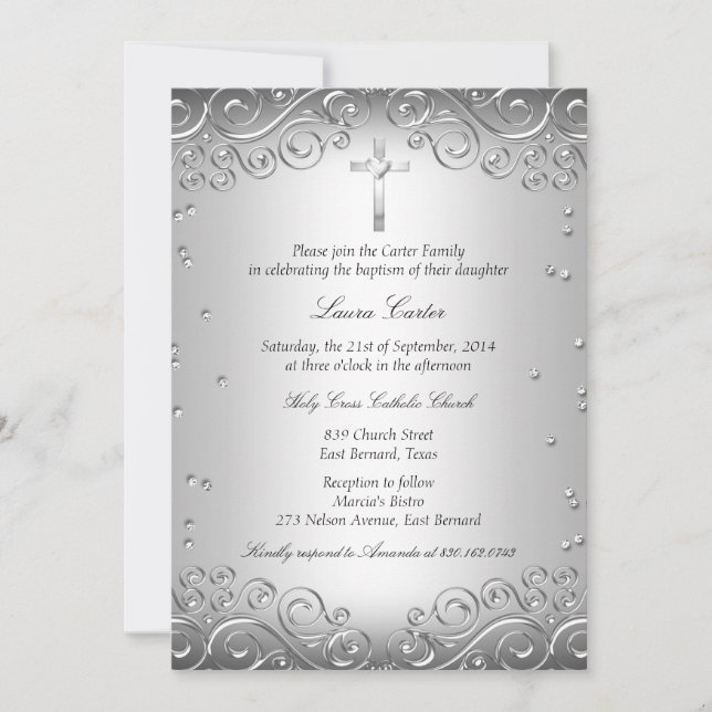 Invitación Baptismo plateado/bautizo cruzado (Anverso)
