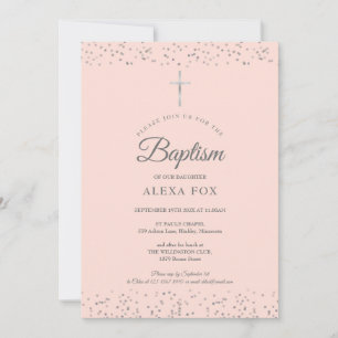 Invitación Baptismo plateado Stardust Christine Rubor Pink