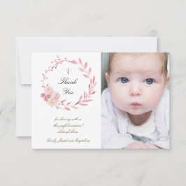 Invitación Baptismo polvoriento flores rosadas corona de agra