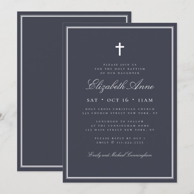 Invitación Baptismo Por Su Clásica Cruz Elegante (Anverso / Reverso)
