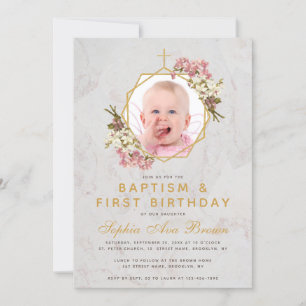 Invitación Baptismo Primer Chica de cumpleaños foto orquídeas