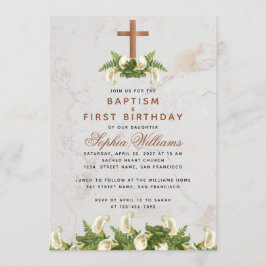 Invitación Baptismo Primer cumpleaños Copper Cross Calla Lili