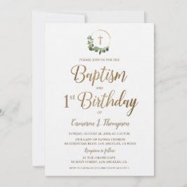 Invitación Baptismo primera foto cumpleaños cruz de oro Wreat