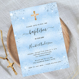 Invitación Baptismo purpurina de bebé azul claro