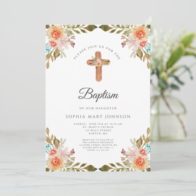 Invitación Baptismo religioso a través de Chicas florales (Anverso de pie)