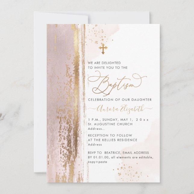 Invitación Baptismo rosa de PixDezines H2 Rubor (Anverso)