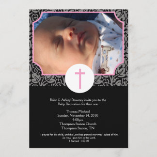 Invitación Baptismo rosa/gris/negro Dedicación del bebé 5x7 f