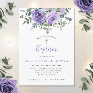 Invitación Baptismo Rosa morado seco Eucalyptus Christening