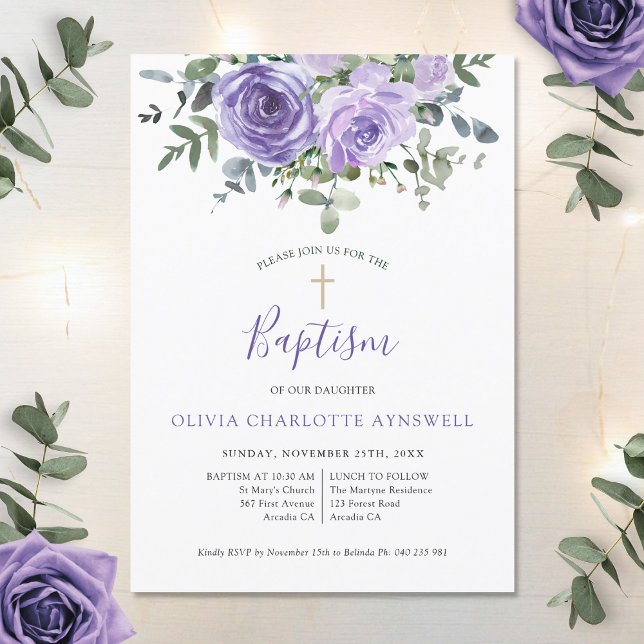 Invitación Baptismo Rosa morado seco Eucalyptus Christening (Subido por el creador)