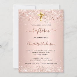 Invitación Baptismo rosa oro purpurina polvo rubor chica