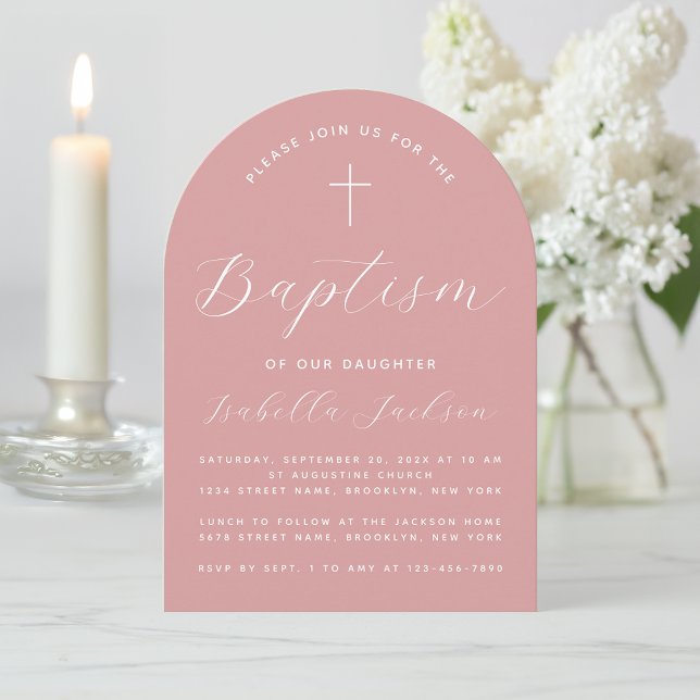 Invitación Baptismo Rosa Polvoriento Arco Chica Rosa Christen (Subido por el creador)