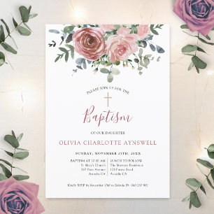 Invitación Baptismo Rosa seco Eucalyptus Christening