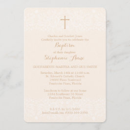 Invitación Baptismo Rubor Lazo floral rosado Delicado