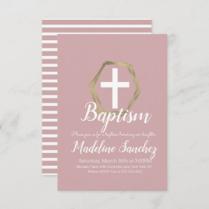 Invitación Baptismo Rubor Pink Gold Dedicación Christening