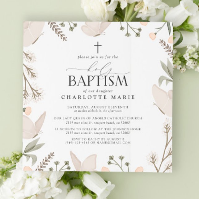 Invitación Baptismo sagrado mariposas acuarela Floral Neutral (Holy Baptism Invitation!)