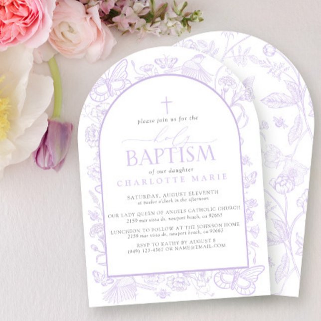 Invitación Baptismo Santo Lilac Lavender Mariposas Florales (Subido por el creador)